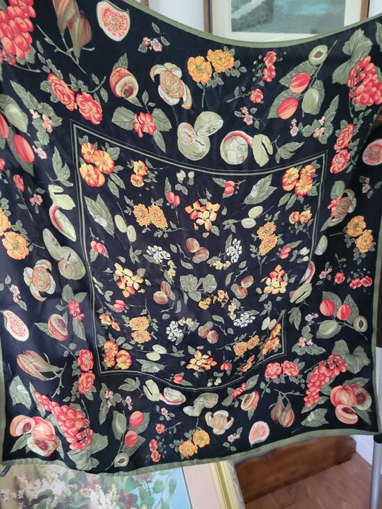 Vintage Fruit Spread Italian 100% Silk Scarf - Picture 2 of 3